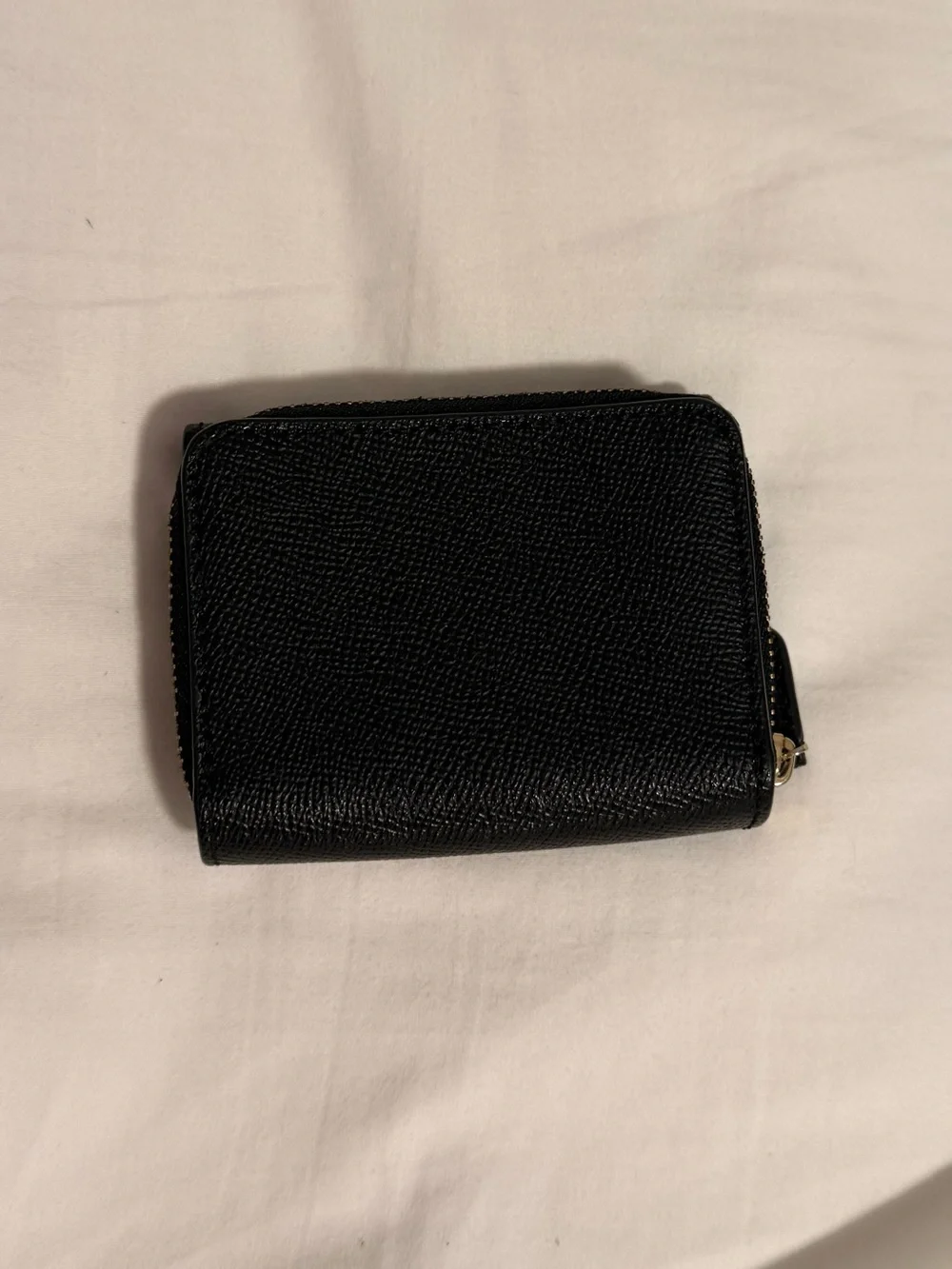 Coach Black Pebbled Leather Tri-Fold Wallet with Gold Logo